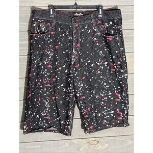 Diamond Stash Jean Shorts Baggy Hip Hop Skater Mens 42 Paint Splatter Y2K